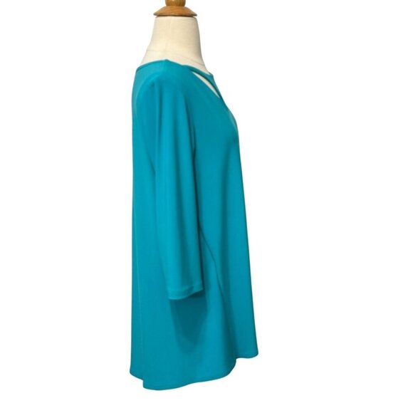 Sympli Turquoise Blue Slinky Knit Tunic Top Jersey Stretch 3/4 Sleeve Size 10 - Picture 4 of 10